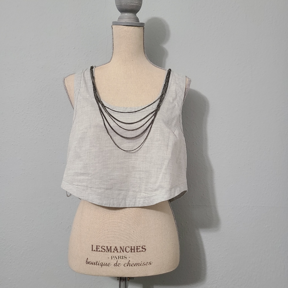 Makers of Dreams Gray Crop Tank Top with Detachable Layered Necklace Med NWT
